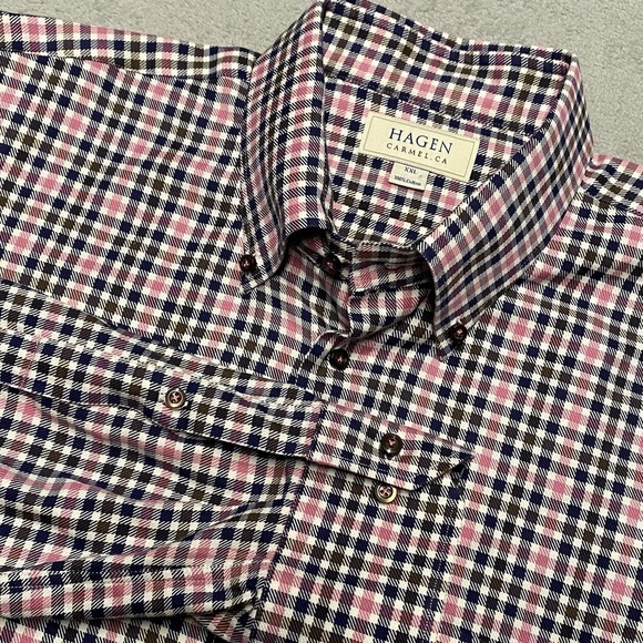Hagen Other - Hagen Carmel Fit Shirt Mens XXL Blue Pink Gingham Check Plaid Cotton Casual Prep